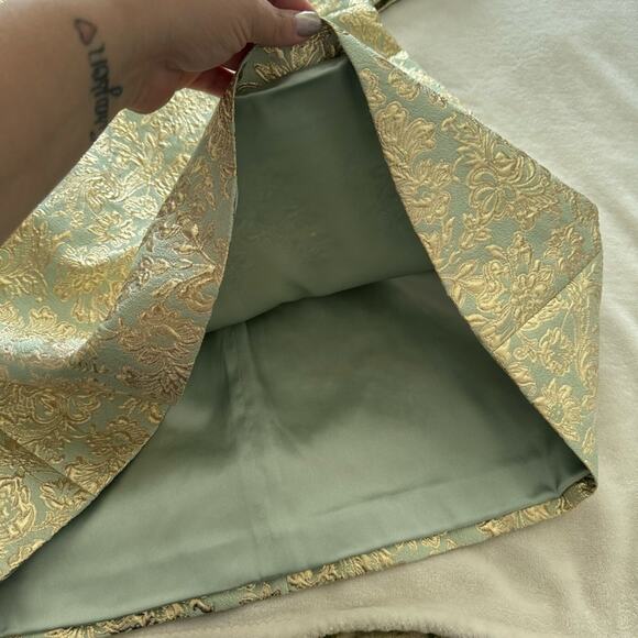 NWT Dolce & Gabbana Brocade Short-Sleeve Mini Dress in Mint Green Gold 46 US 10 - Picture 9 of 12